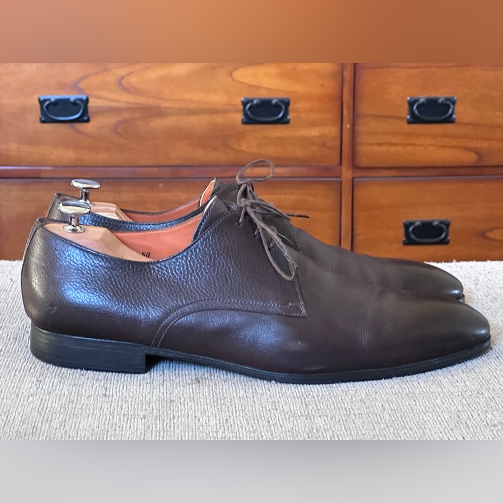 Santoni Plain Toe Brown Leather Men’s Oxford Dress Shoes Size 13 D - Picture 11 of 14